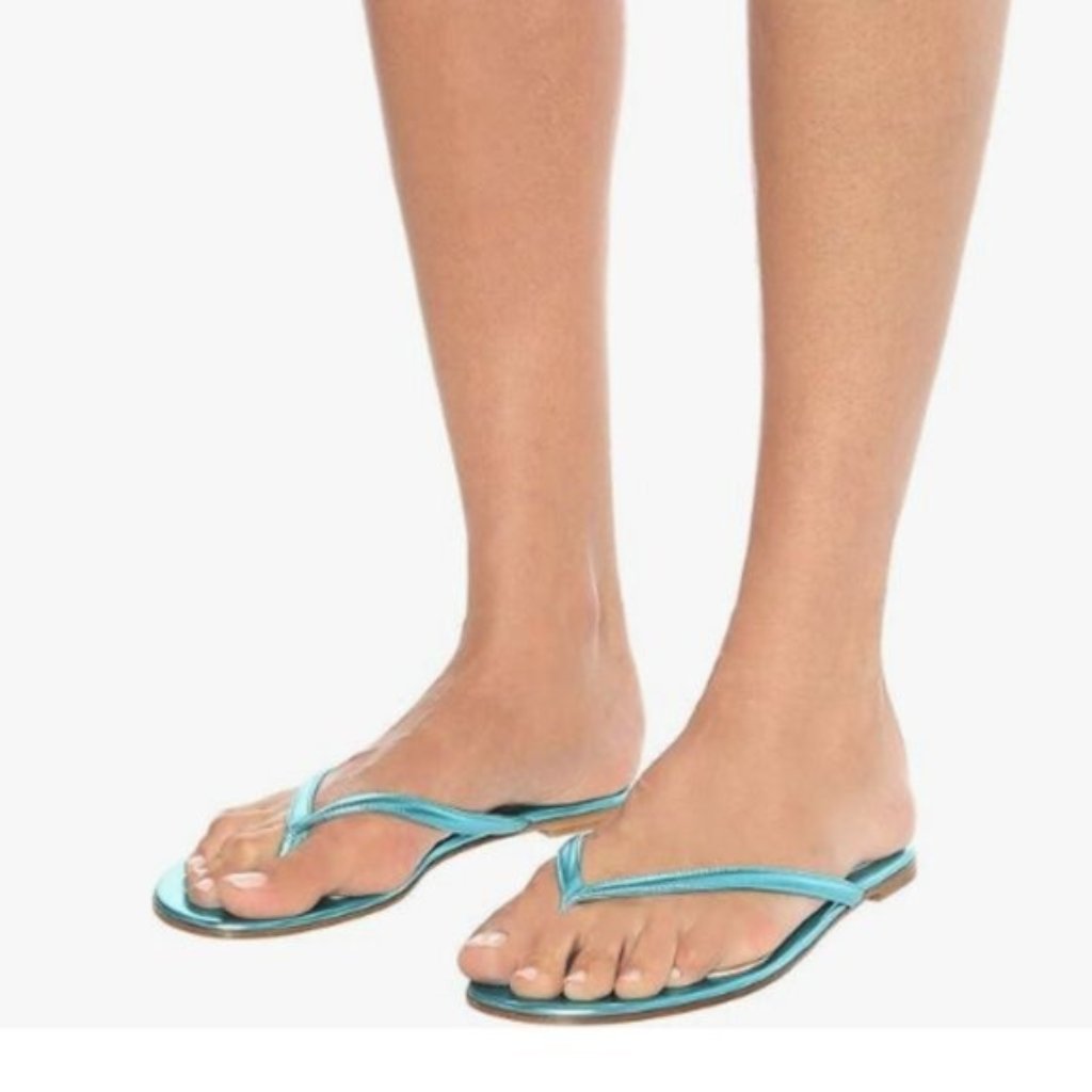 Xyd Blue Flats Flip Flops Slip On Open Toe Thong Sandals Thin Strap Slippers